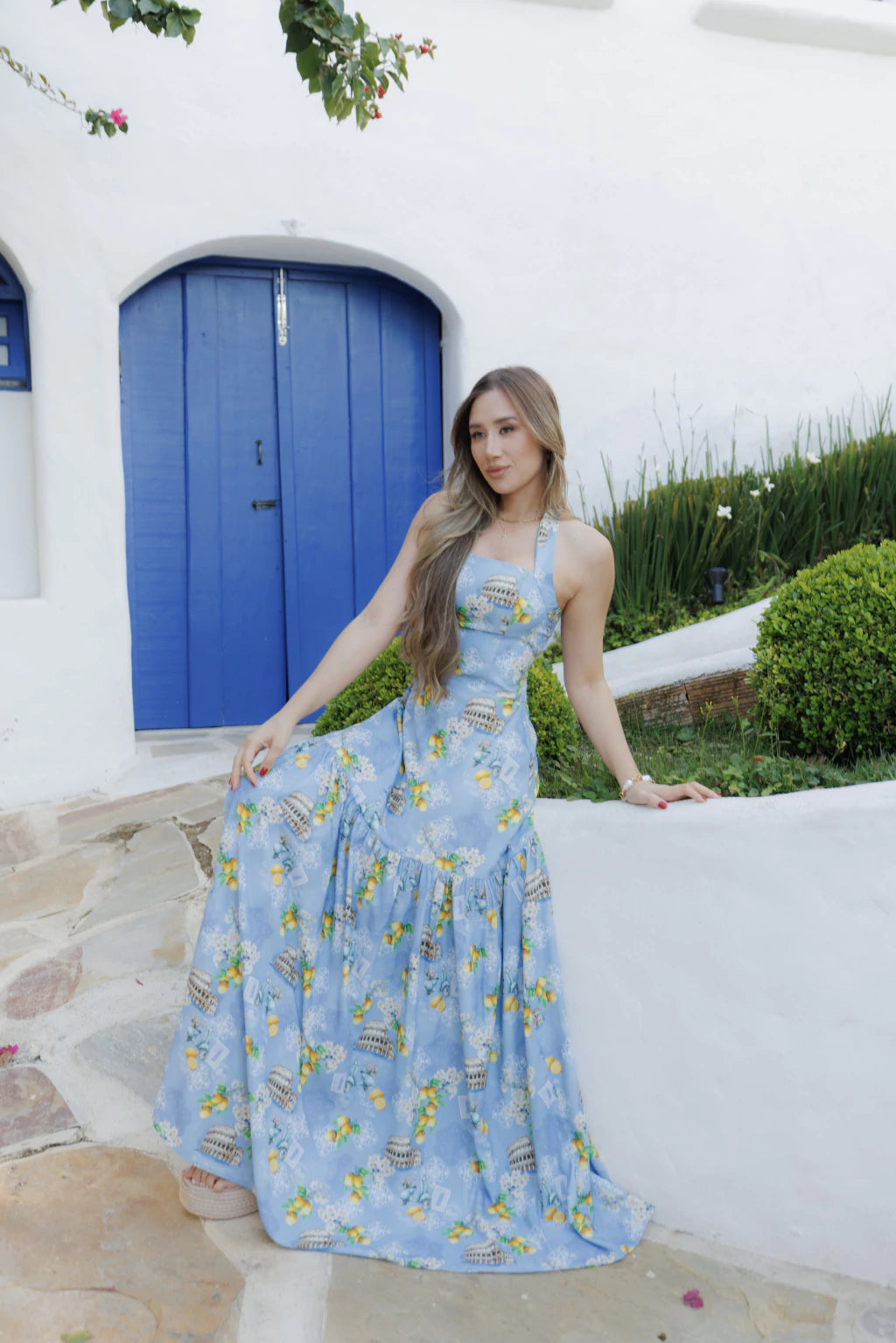 Vestido Tânia - Estampa Itália azul
