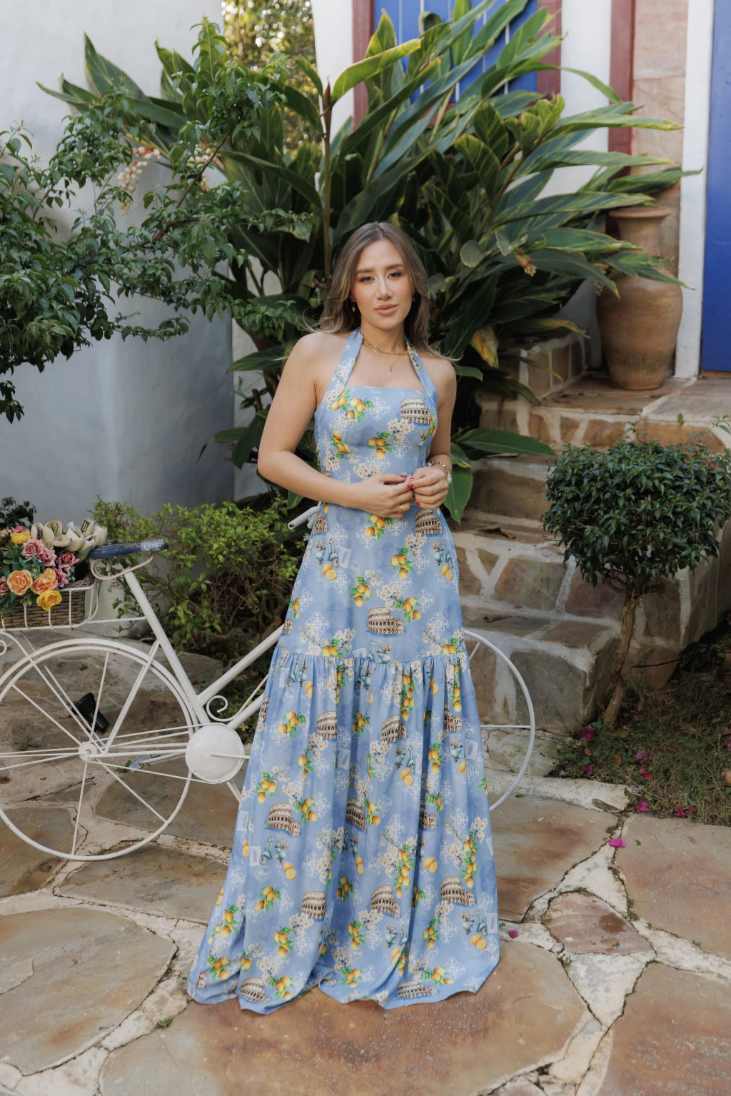 Vestido Tânia - Estampa Itália azul