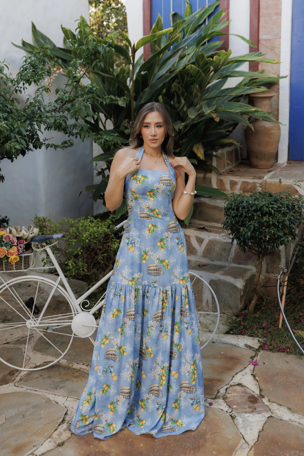 Vestido Tânia - Estampa Itália azul
