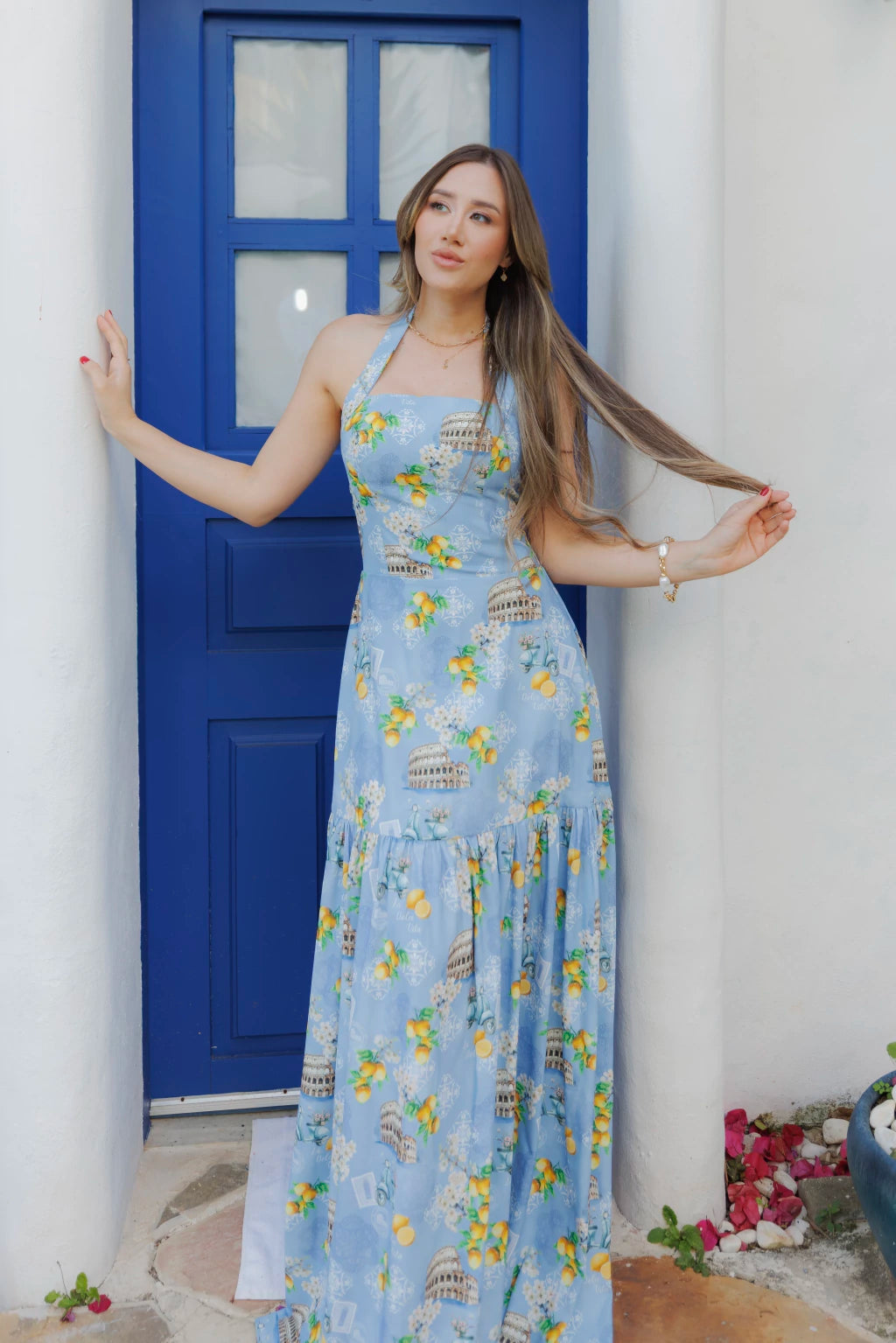 Vestido Tânia - Estampa Itália azul